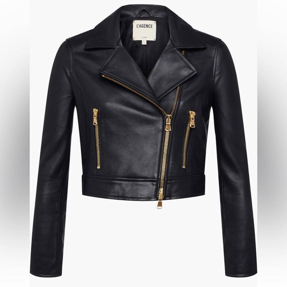 🌟NWT L’AGENCE ONNA BLACK LEATHER CROP BIKER JACKET SIZE XL